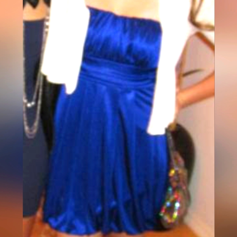 Satin Blue Strapless Bubble Dress
